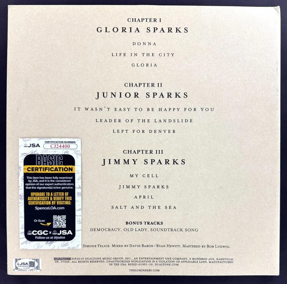 Jeremiah Fraites, Wesley Schultz — The Lumineers Wesley & Jeremiah Signed Autograph Album Vinyl Record w/ JSA COA, изображение 2