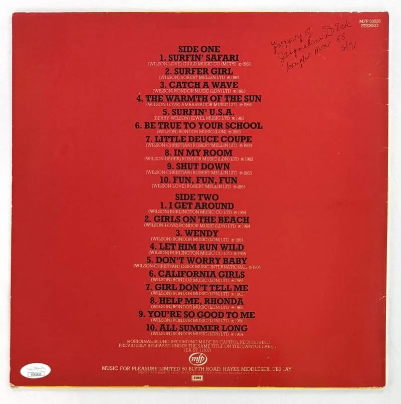 David Marks, Mike Love — David Marks + Mike Love Signed Autograph Beach Boys Album w/ Hand Written Lyrics, image 2