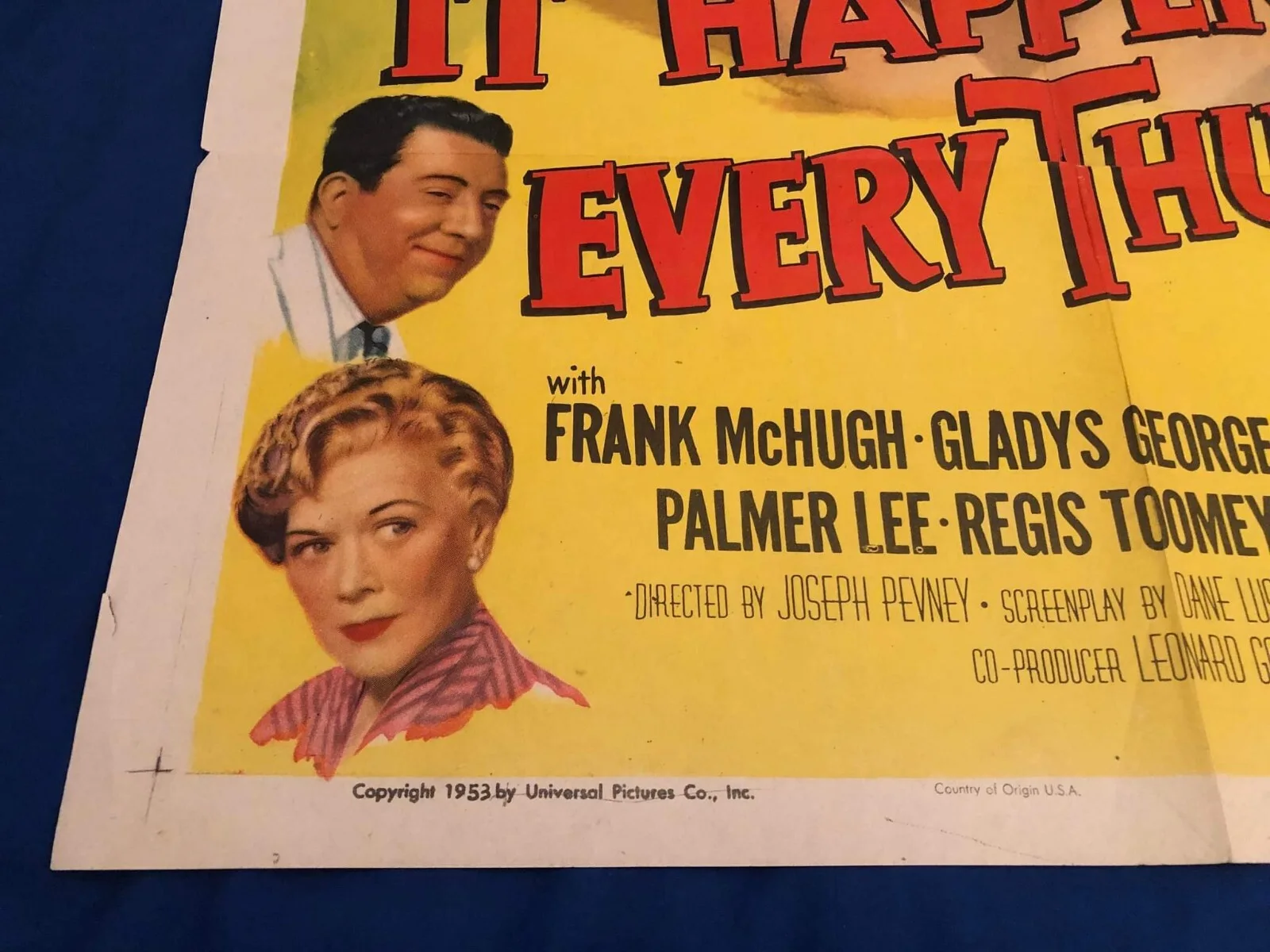 A lovely original 1950s rare Film Poster Loretta Young/It Happens Every Thursday, изображение 3