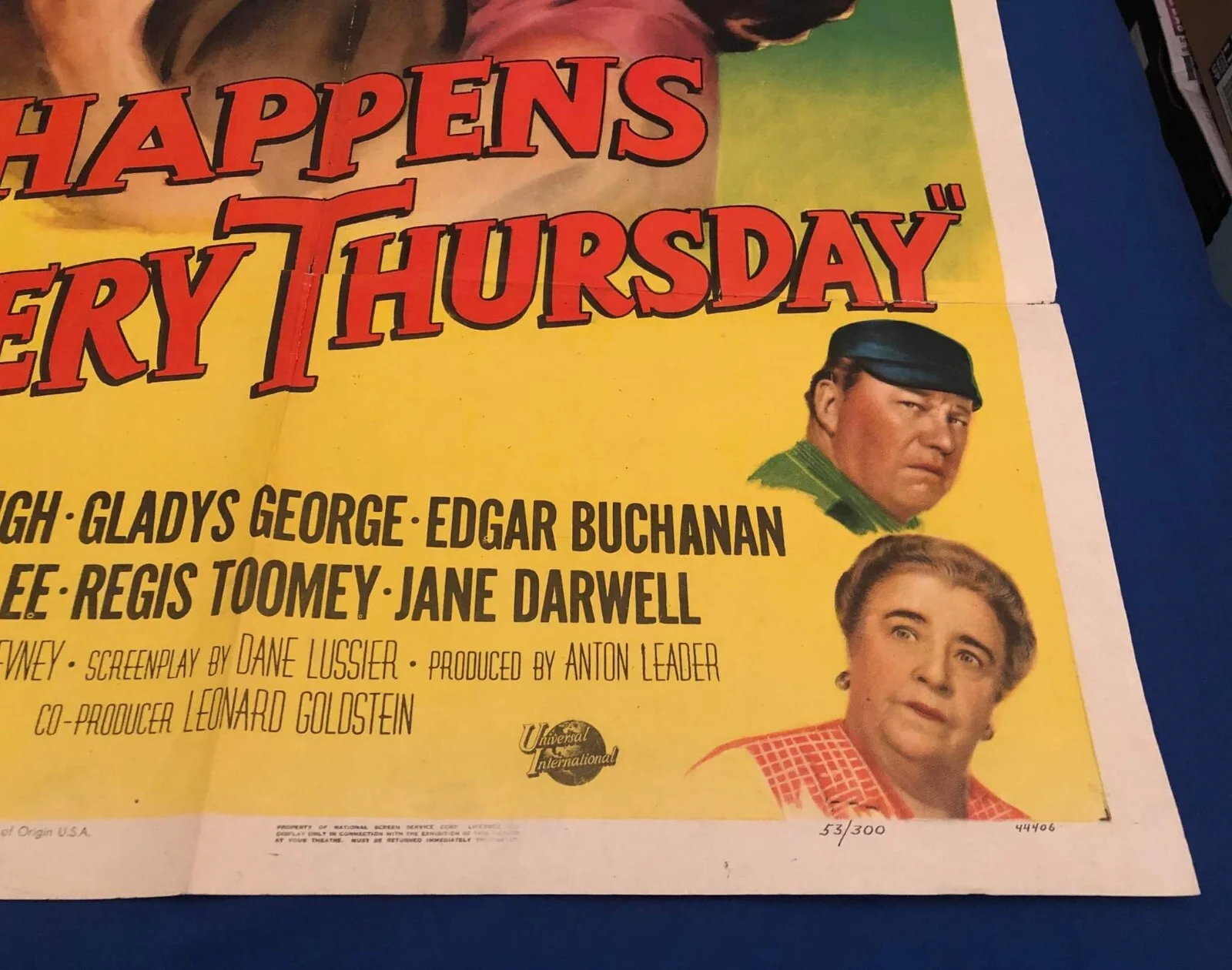 A lovely original 1950s rare Film Poster Loretta Young/It Happens Every Thursday, изображение 4