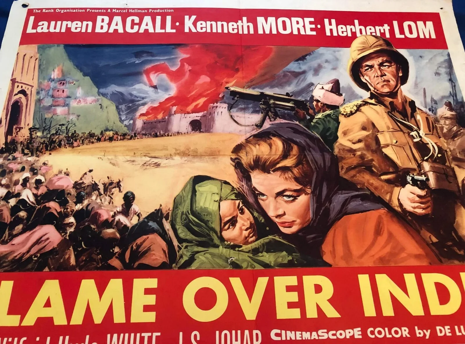 Rare original Film Poster/Cinema display card/FLAME OVER INDIA/Lauren Bacall, изображение 2