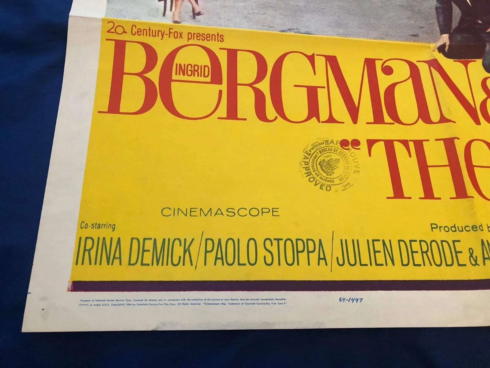 Ingrid Bergman/ Anthony Quinn/rare movie poster/THE VISIT/ 20th century fox 1964, изображение 3