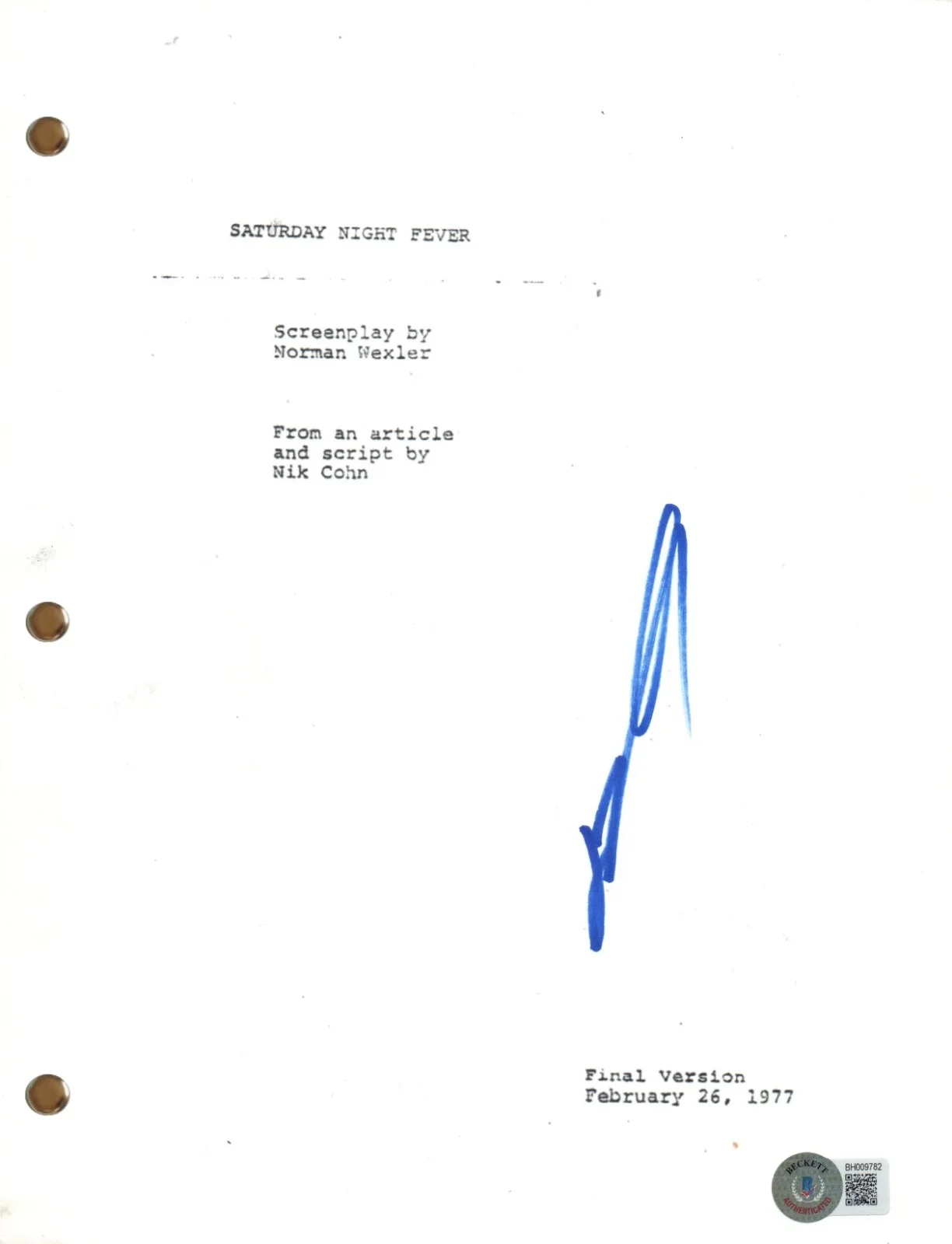John Travolta — John Travolta "Saturday Night Fever" Signed Autograph Movie Script Beckett COA, изображение 2