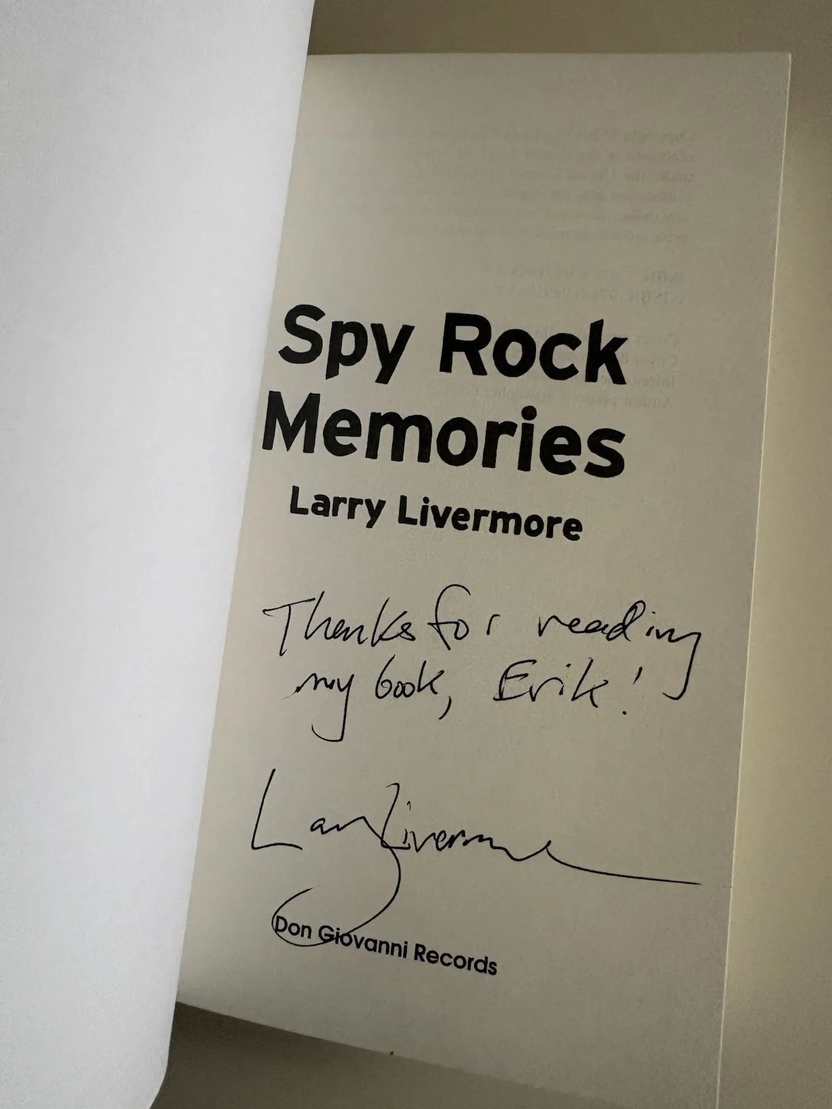 Larry Livermore SIGNED Spy Rock Road AUTOGRAPHED Lookout! Records PUNK, image 2
