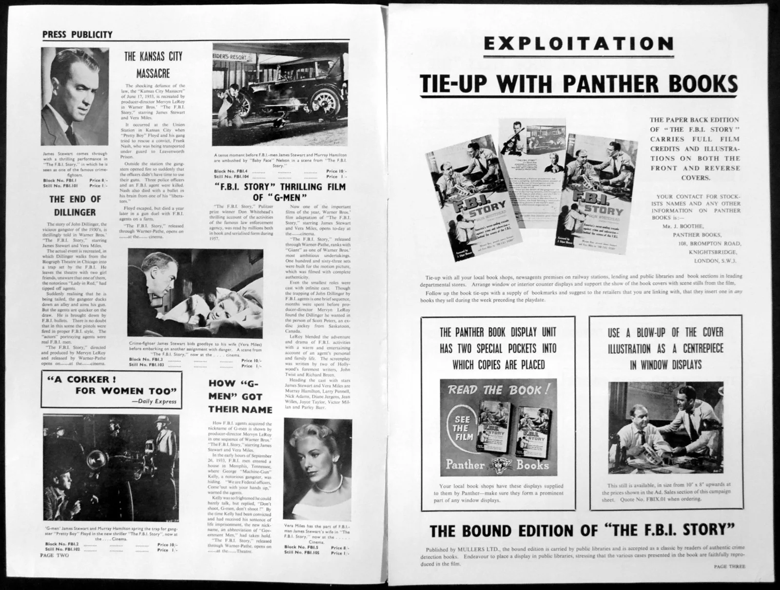 FBI STORY 1959 James Stewart, Vera Miles, Murray Hamilton UK CAMPAIGN BOOK, изображение 2