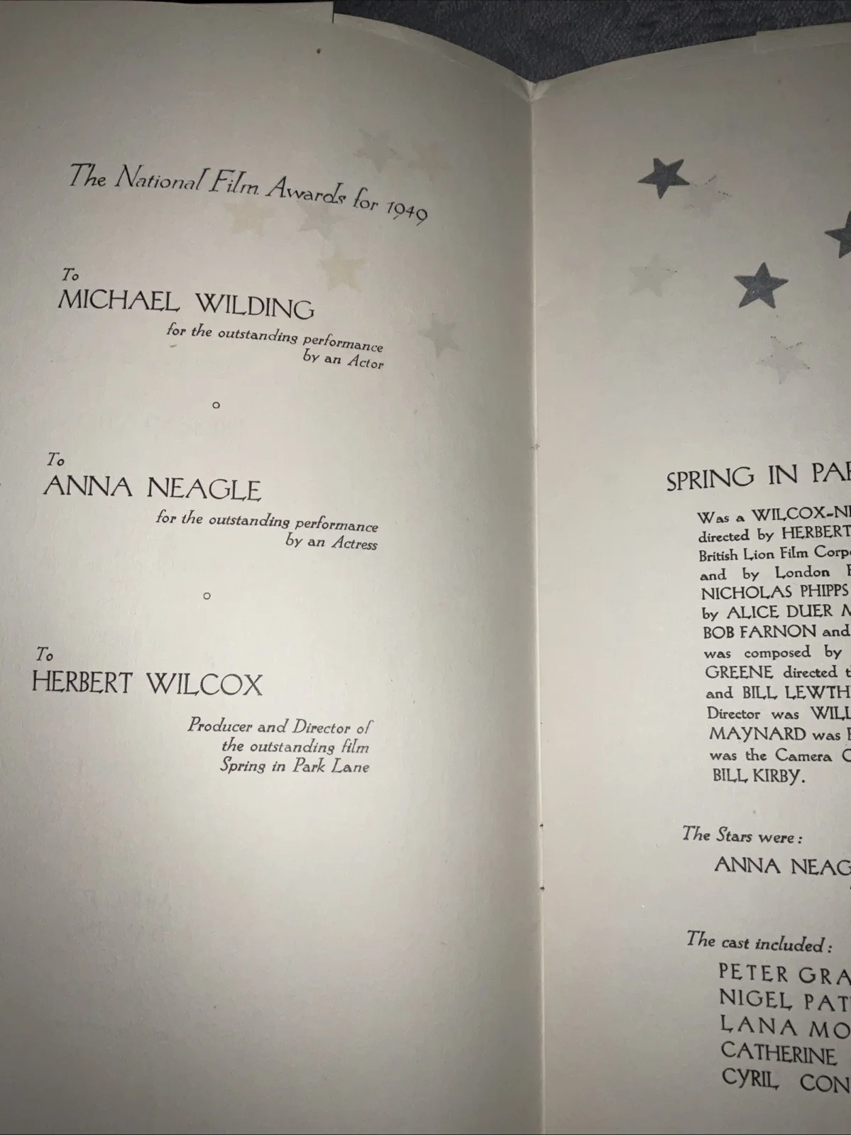 National Film Award Presentation 1949 Programme Dorchester Hotel London, image 3
