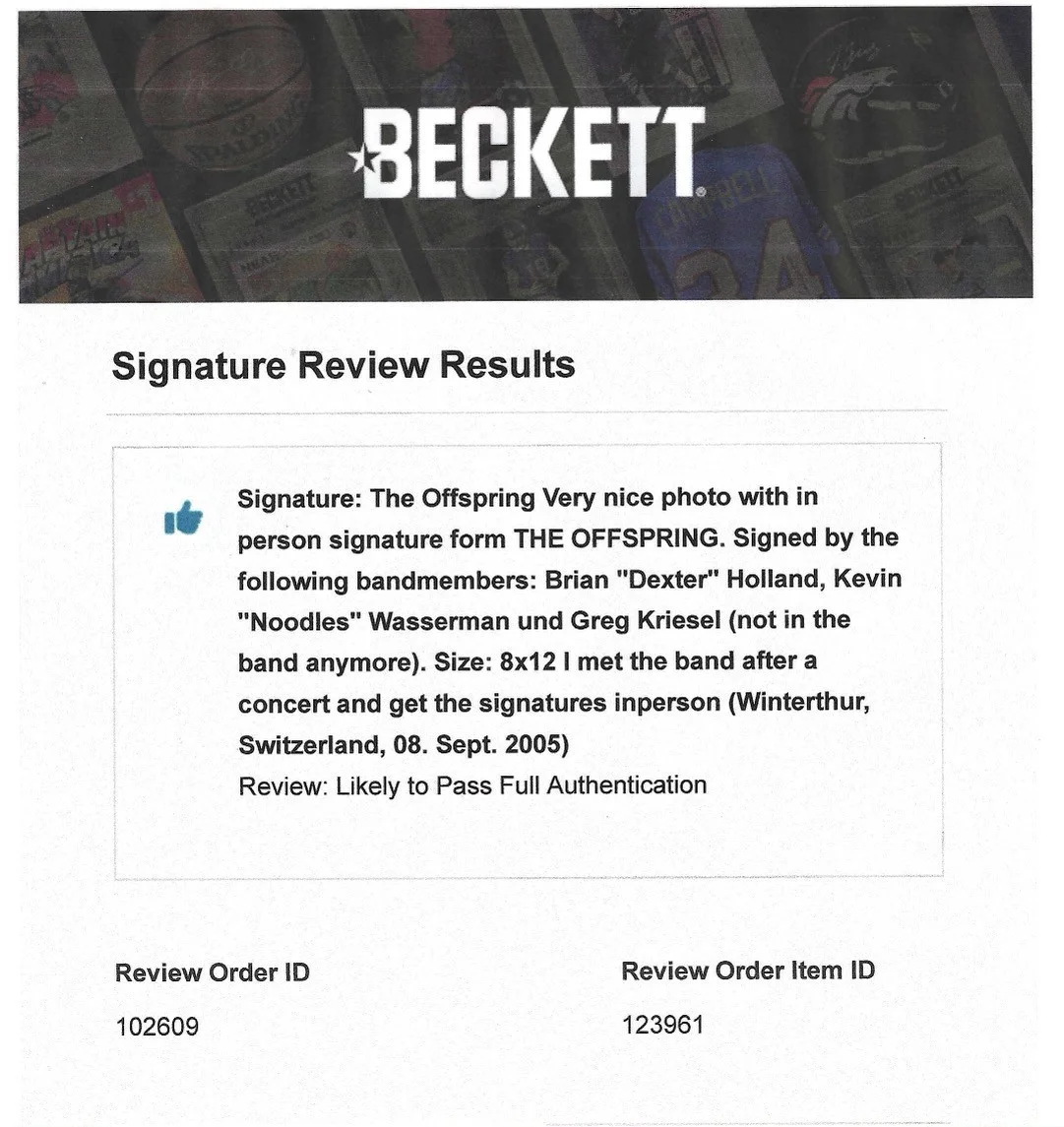 THE OFFSPRING signed 8x12 autographed photo / inperson / Beckett COA, изображение 2