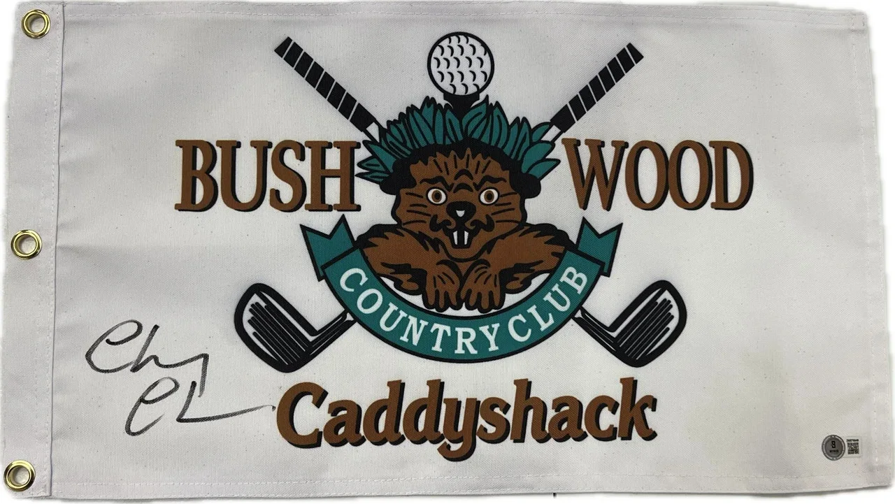 Chevy Chase — Chevy Chase (Ty Webb) Autographed Bush Wood (Caddyshack) Pin Flag