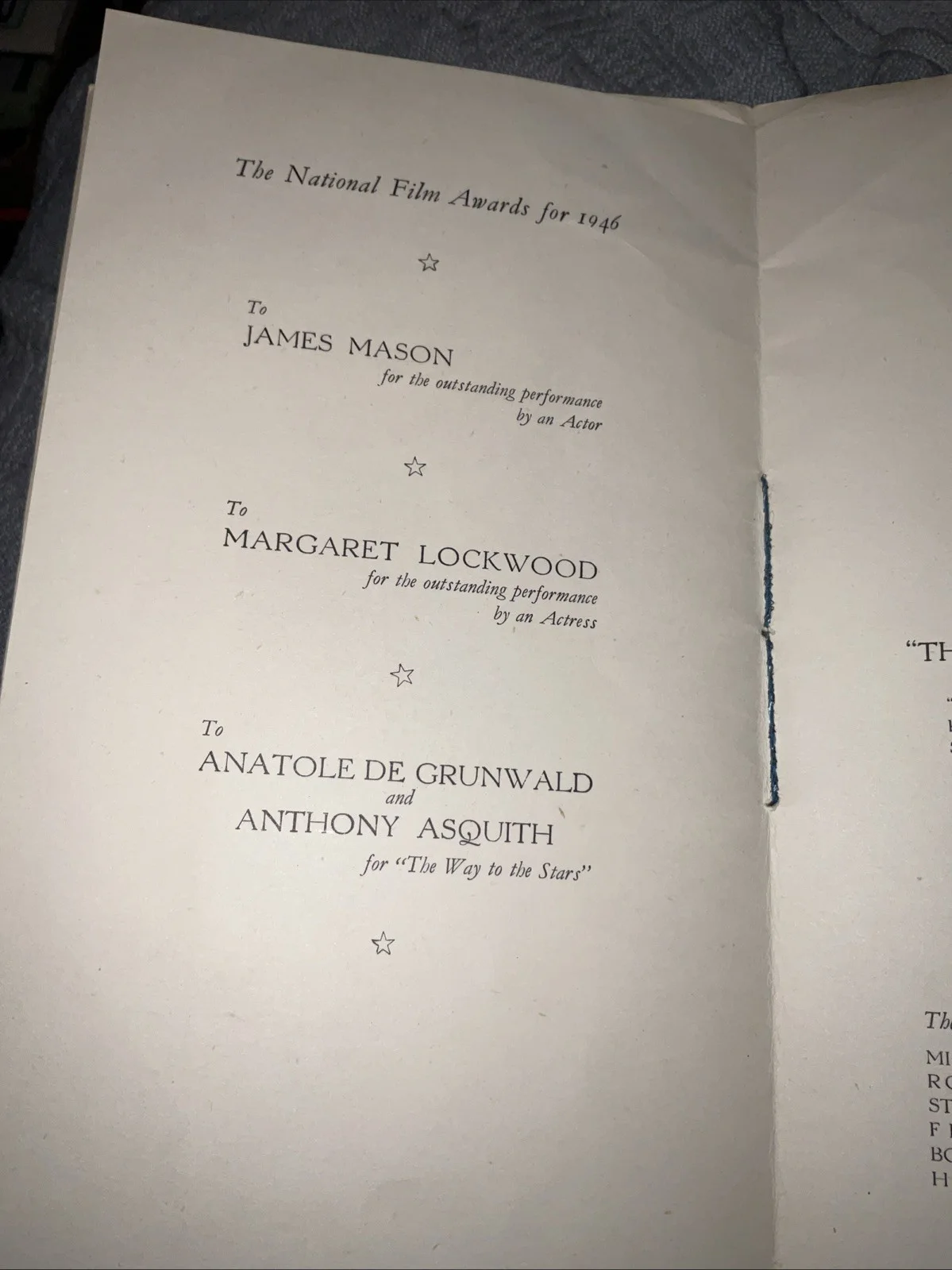 1st National Film Award Presentation 1946 Programme Dorchester Hotel London, изображение 3