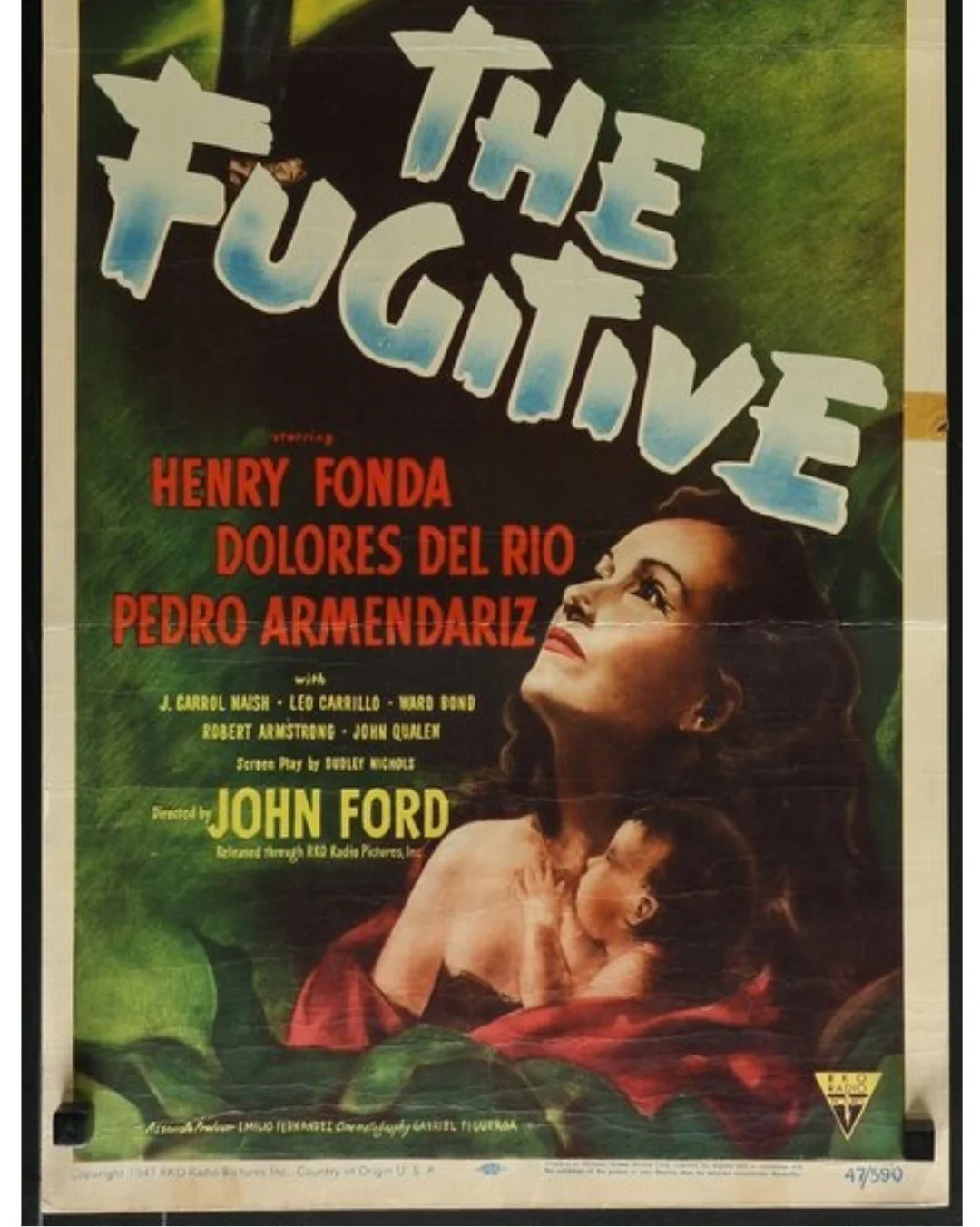 An Original Vintage 'THE FUGITIVE' 1947 Folded US Insert Movie Poster, image 2