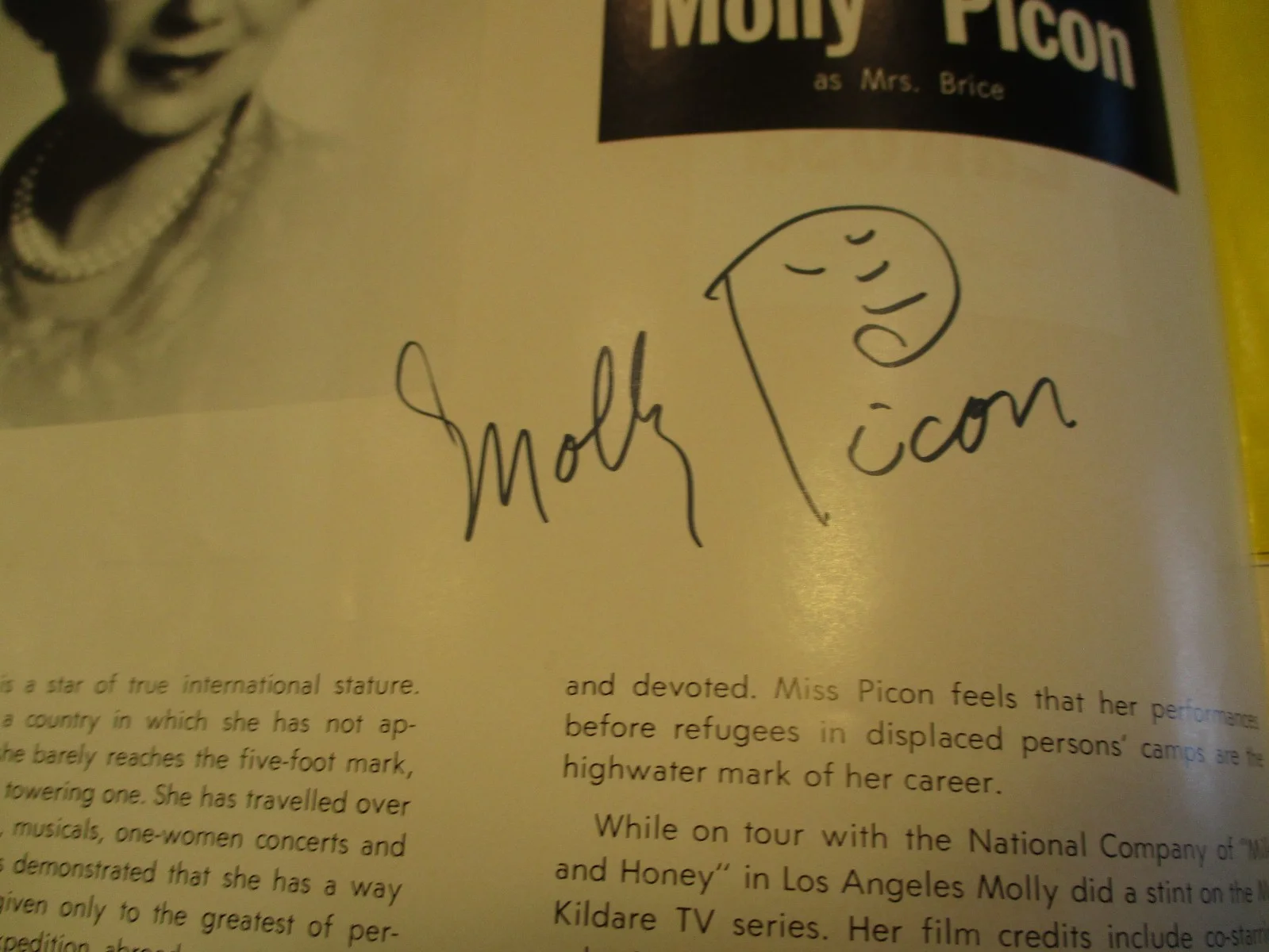 Actors Shari Lewis, Julius La Rosa & Molly Picon Autographed Program 1967, изображение 4