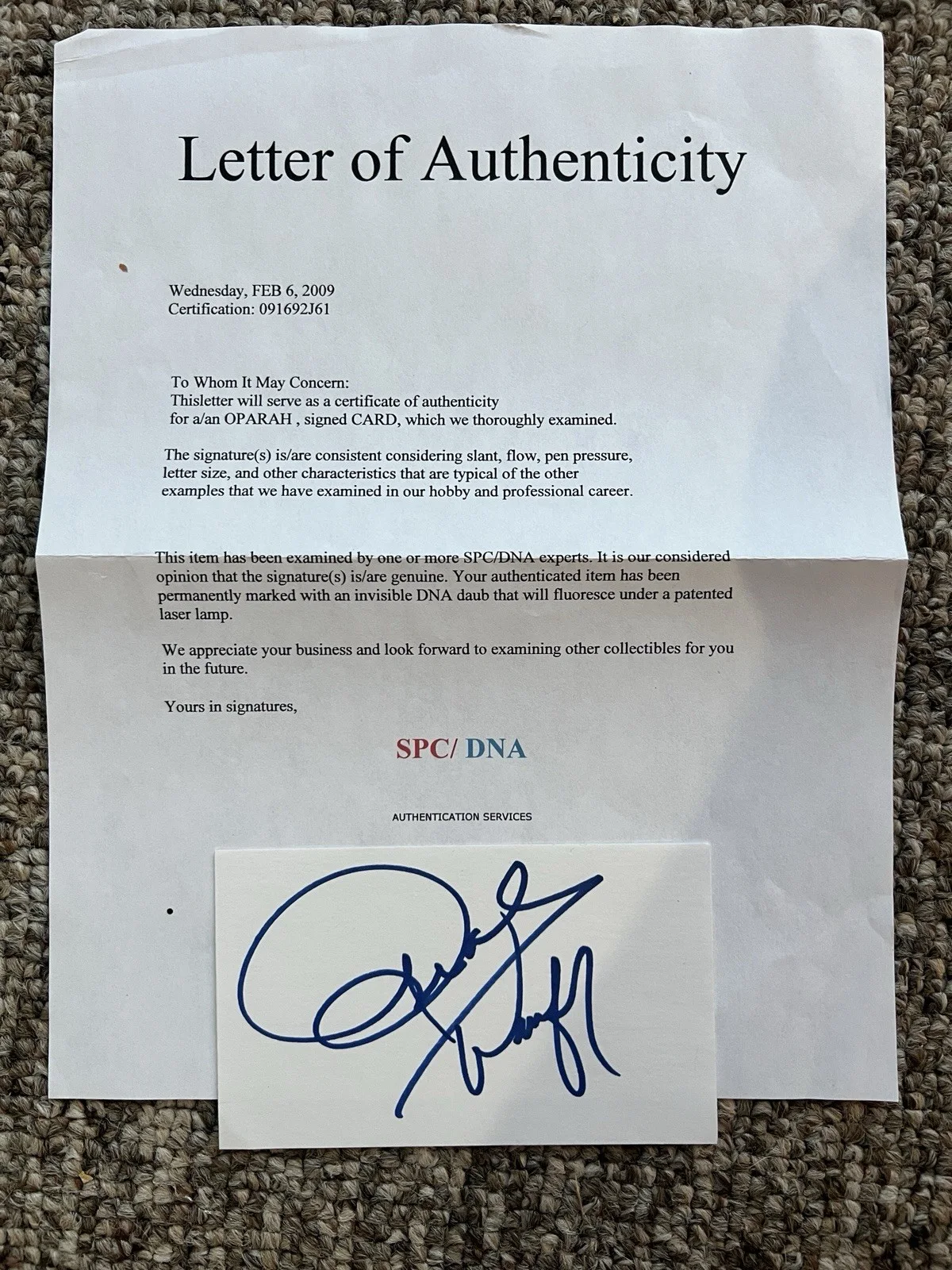 oprah winfrey — Oprah Winfrey Signed Index Card Coa TV Entertainment Autograph, image 2