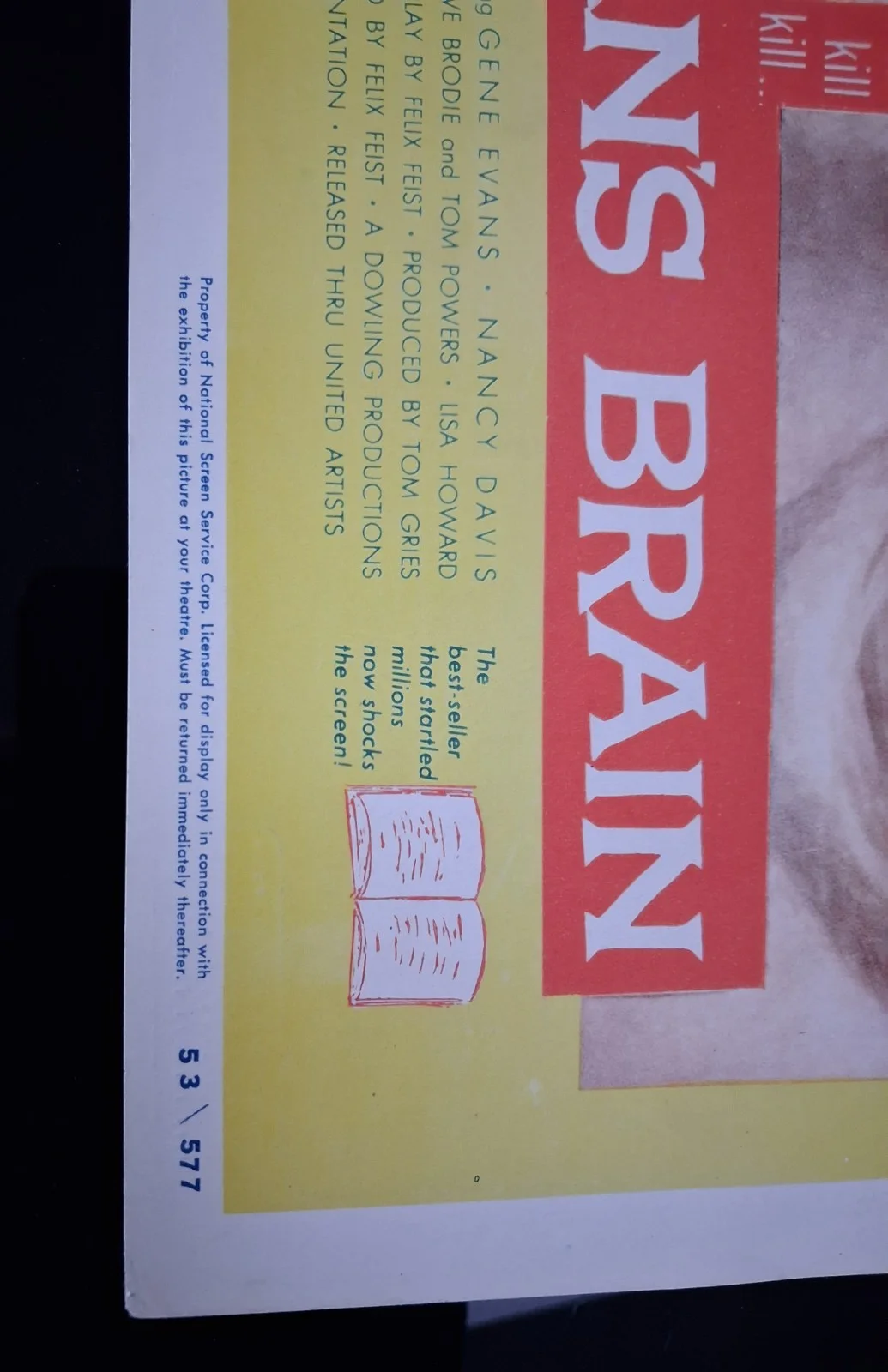 An Original Vintage 1953 'DONOVAN'S BRAIN' Lobby Card (Main Title Card), изображение 2