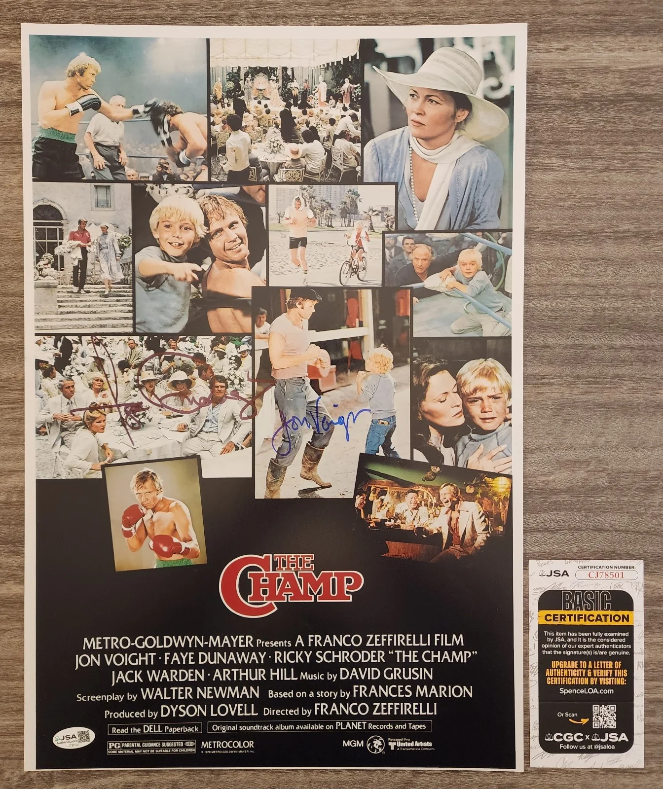 Faye Dunaway — Faye Dunaway & Jon Voight Signed The Champ 12x18 Movie Poster Boxing Rare JSA