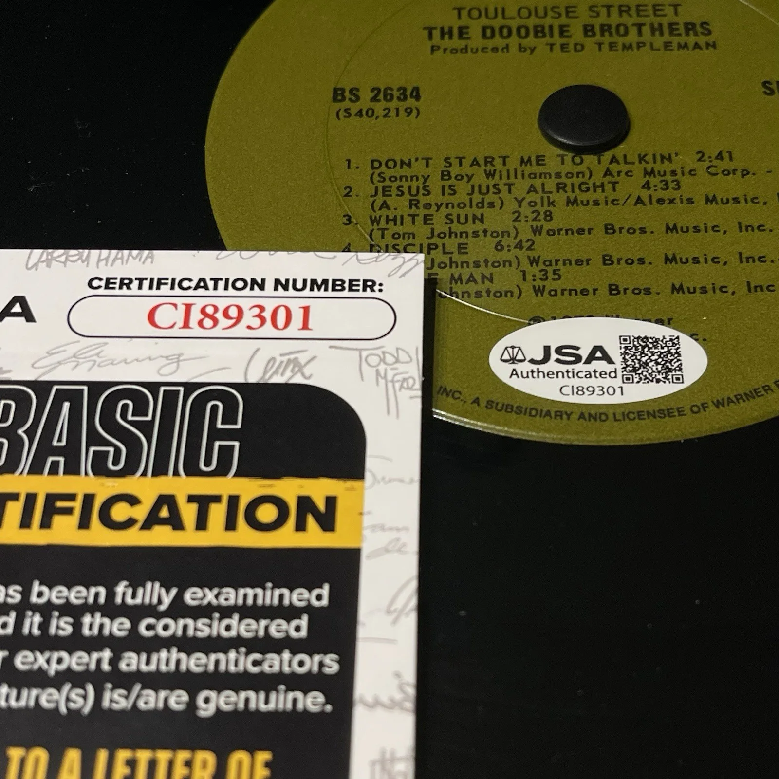THE DOOBIE BROTHERS BAND SIGNED TOULOUSE STREET VINYL ALBUM AUTOGRAPH JSA COA, изображение 4