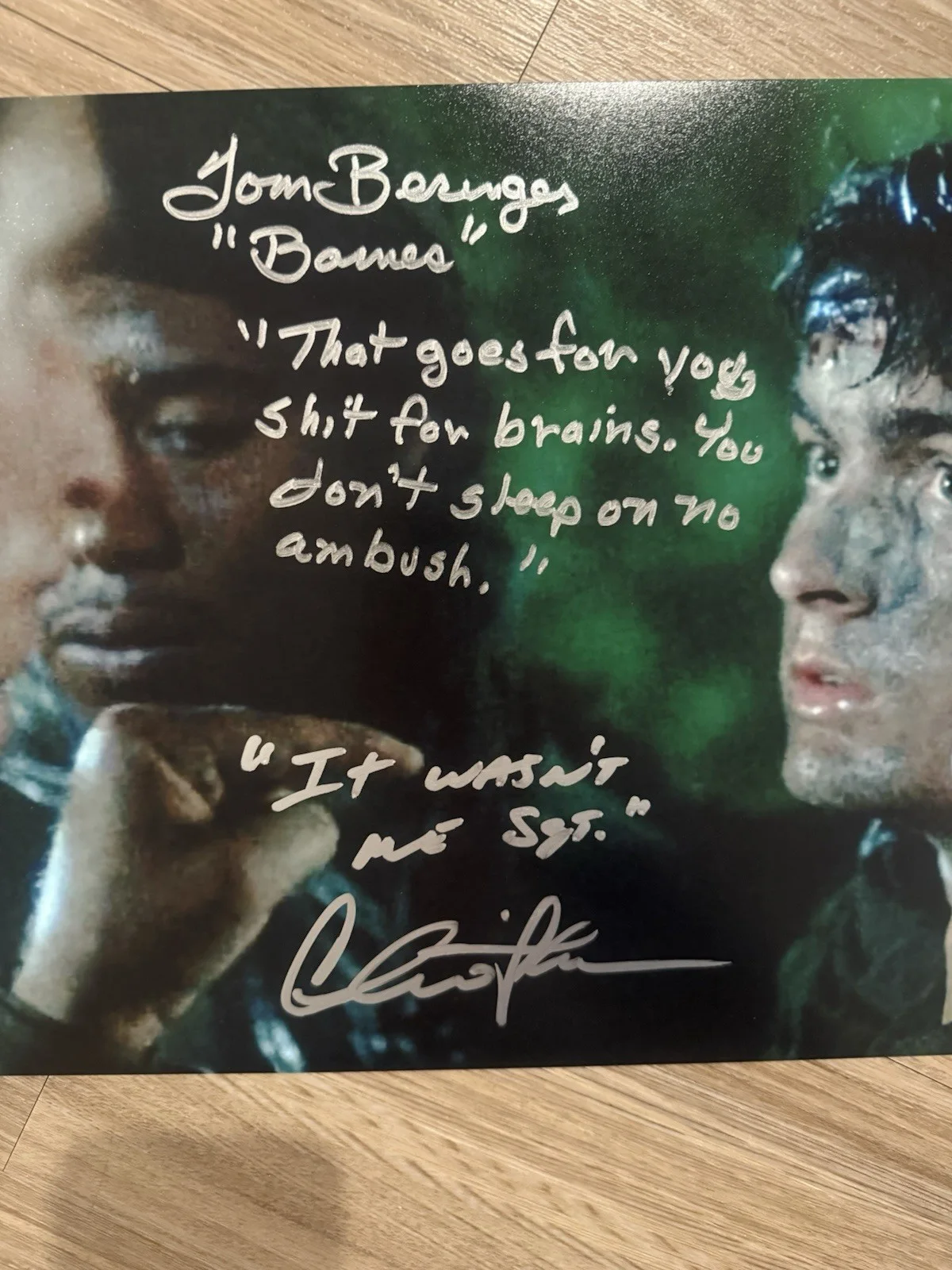 Charlie Sheen — Charlie Sheen & Tom Berenger Signed 11x17 Platoon Photo w/Quotes JSA COA, image 2