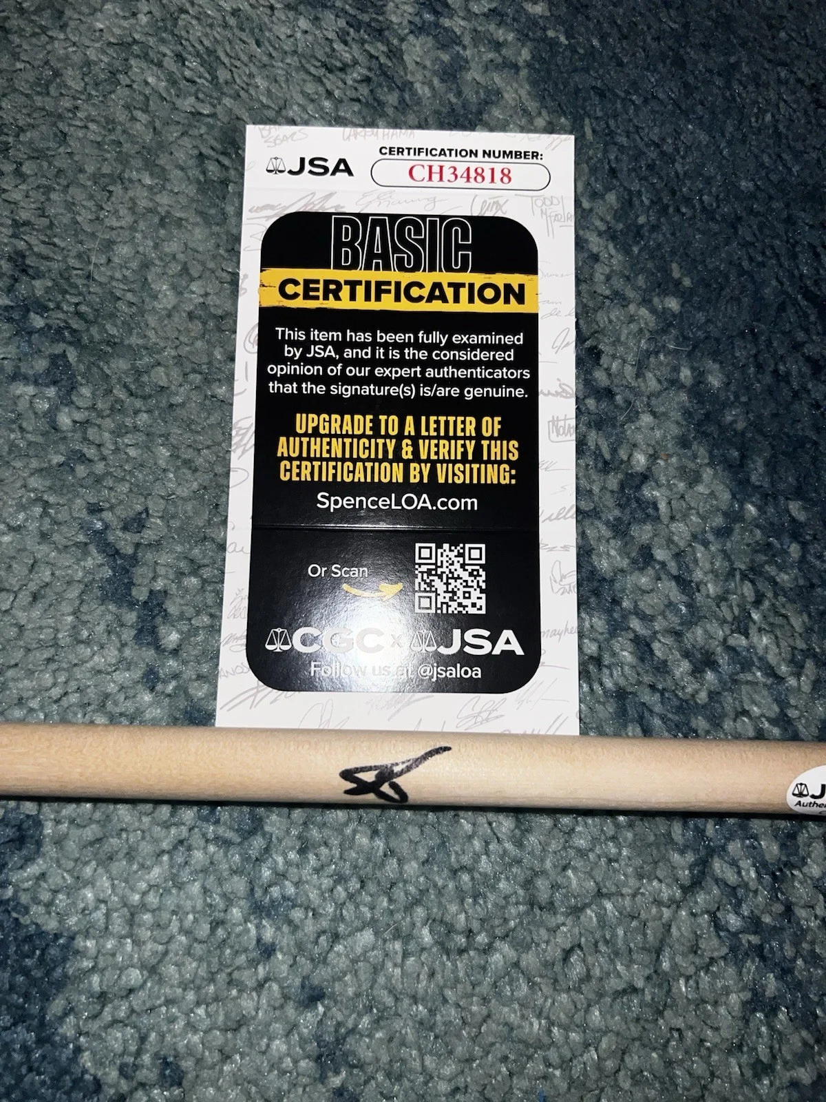 Andy Hurley Signed Drumstick Fall Out Boy Drummer Legend JSA Auth #2, image 2