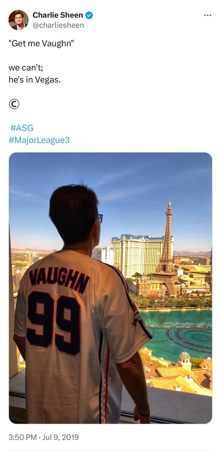 Charlie Sheen — Charlie Sheen WORN Autographed VAUGHN Cleveland Indians Jersey ASI Proof, изображение 2
