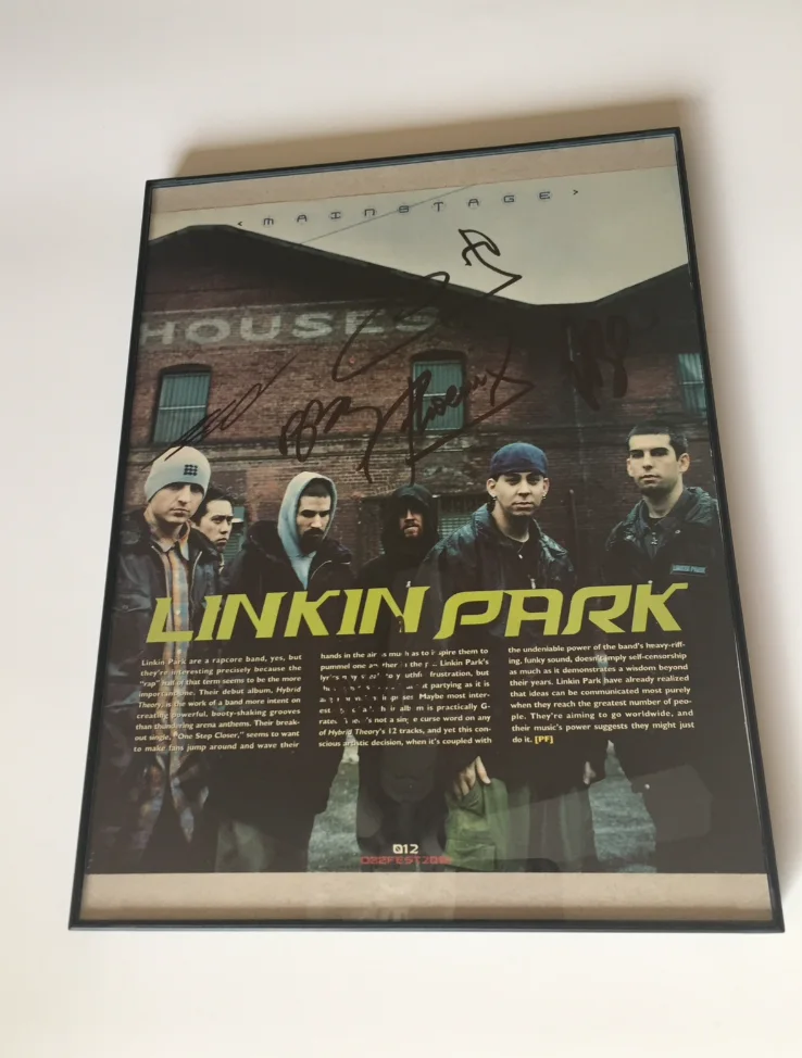 RARE Linkin Park autographed signed photo full band Chester Bennington 2001, image 2