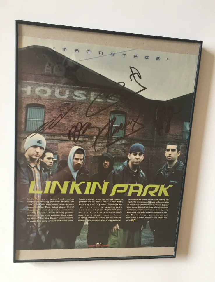 RARE Linkin Park autographed signed photo full band Chester Bennington 2001, image 3