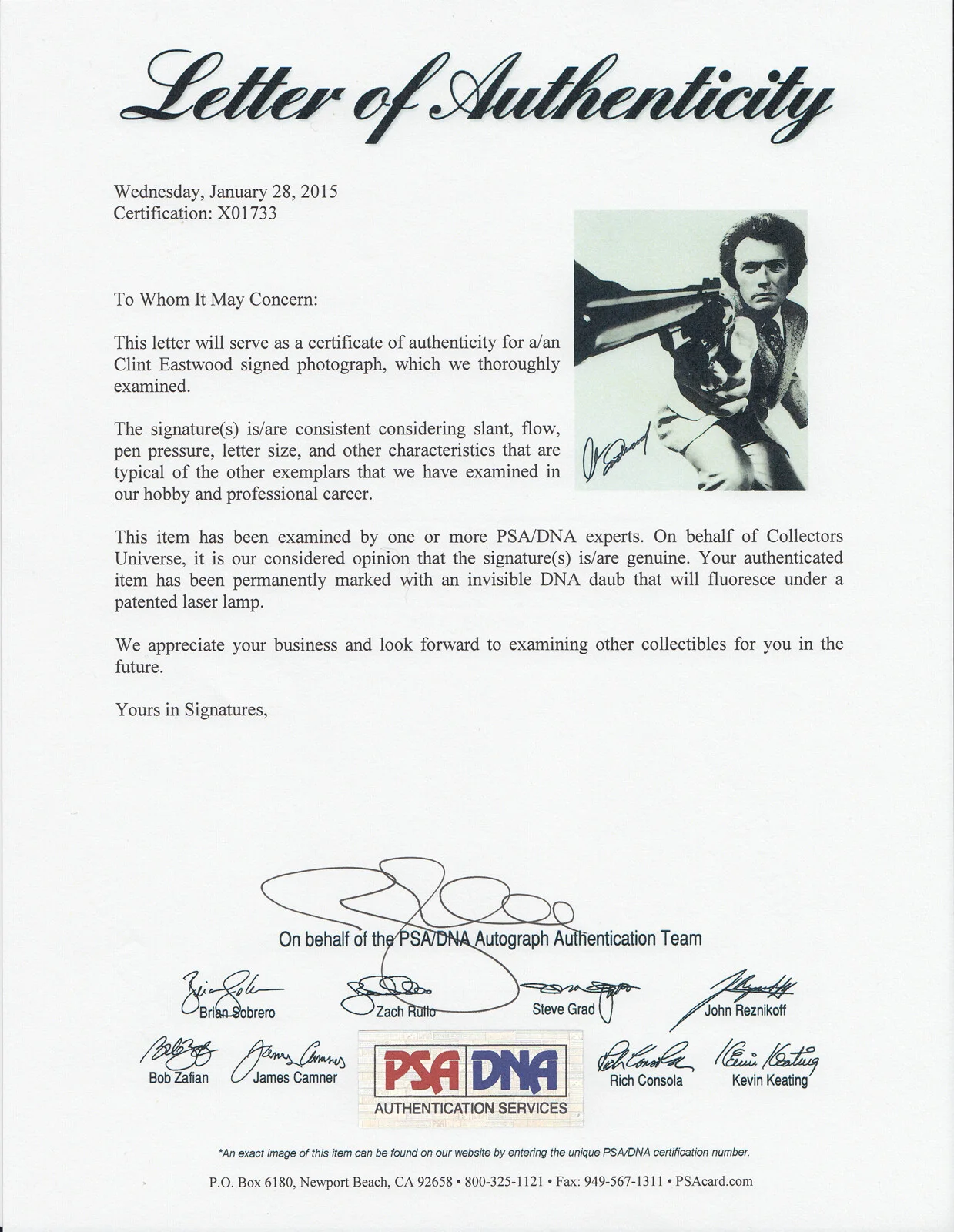 Clint Eastwood — Clint Eastwood Dirty Harry Signed Autograph 11x14 Photo PSA/DNA COA #2, изображение 3