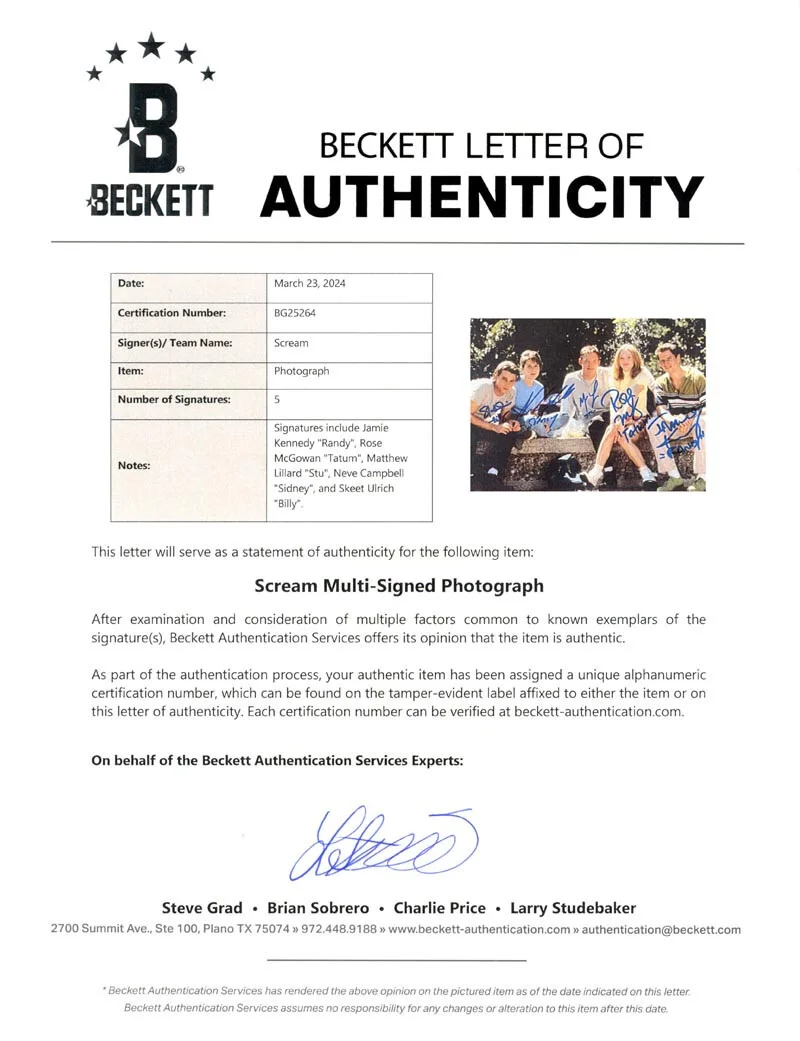 SCREAM CAST SIGNED 8x10 PHOTO ULRICH CAMPBELL LILLARD MCGOWAN KENNEDY BECKETT, изображение 2