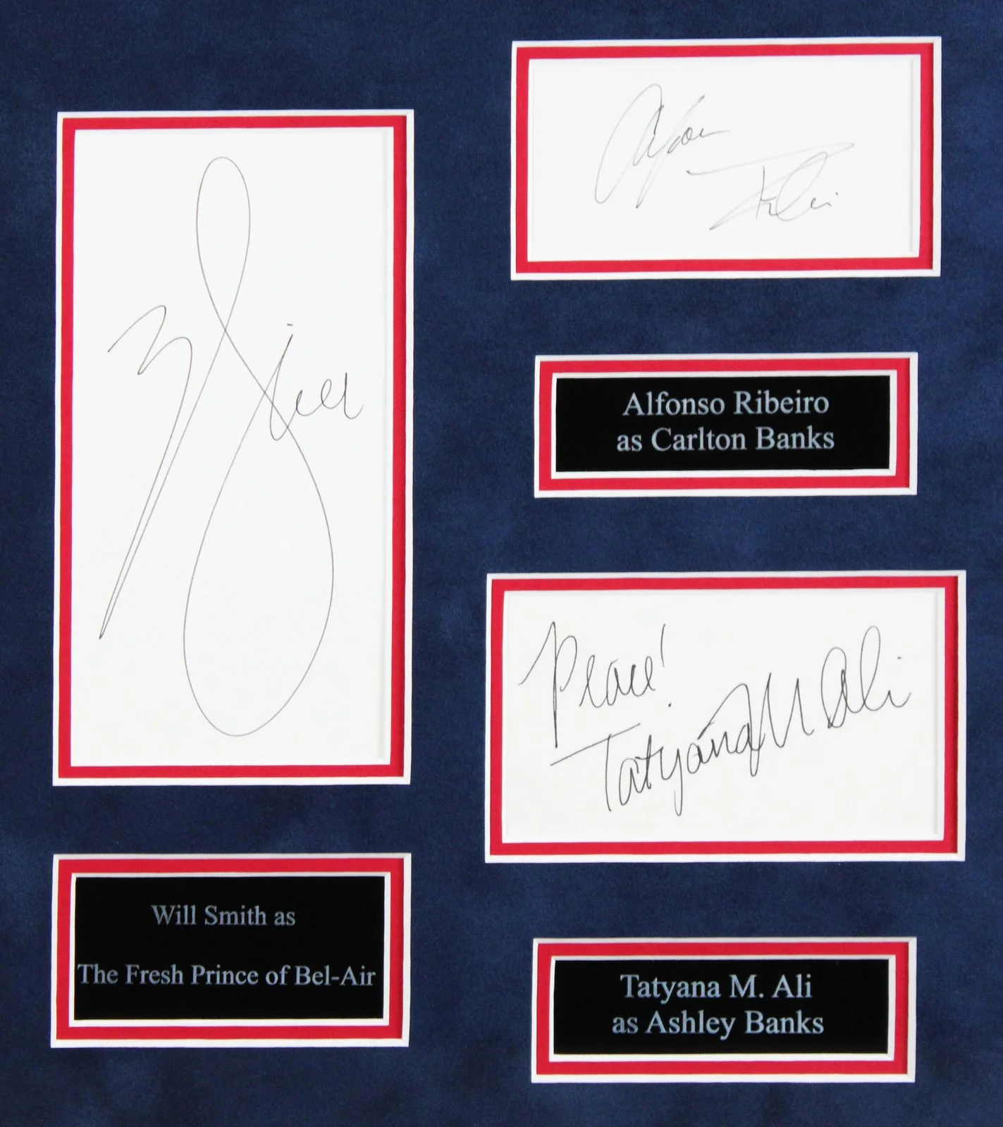 Will Smith, James Avery, Karyn Parsons, Alfonso Ribeiro, Tatyana — Fresh Prince of Bel-Air (7) Smith, Parsons, Ribeiro +4 Signed Framed Display BAS, image 2