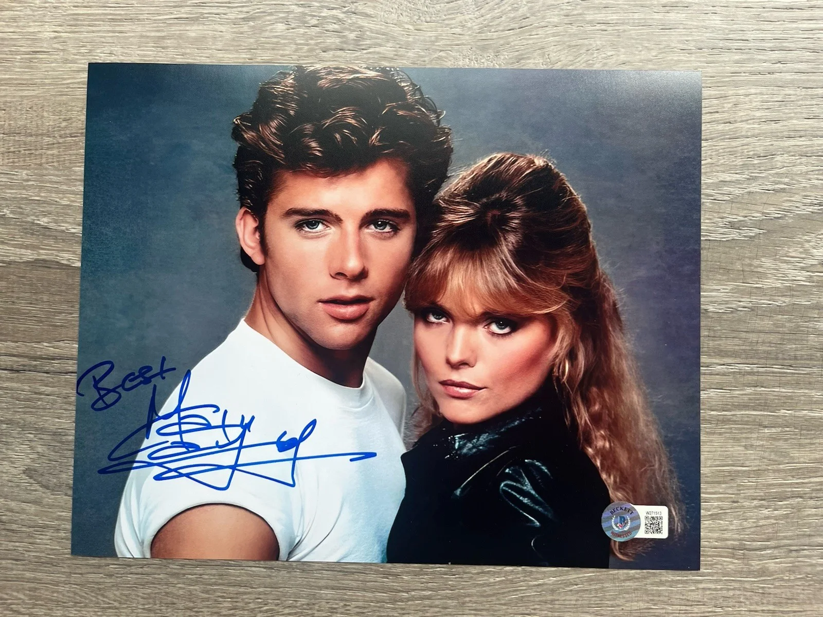 Maxwell Caulfield — Maxwell Caulfield Signed Michael Carrington 8x10 Photo Beckett COA Grease 2, изображение 2