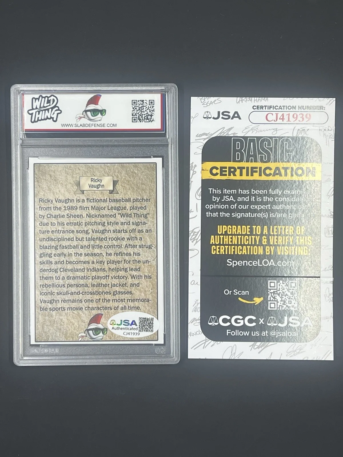 Charlie Sheen — Charlie Sheen Signed Custom Major League Ricky Vaughn Card IP Auto JSA Indians, image 4