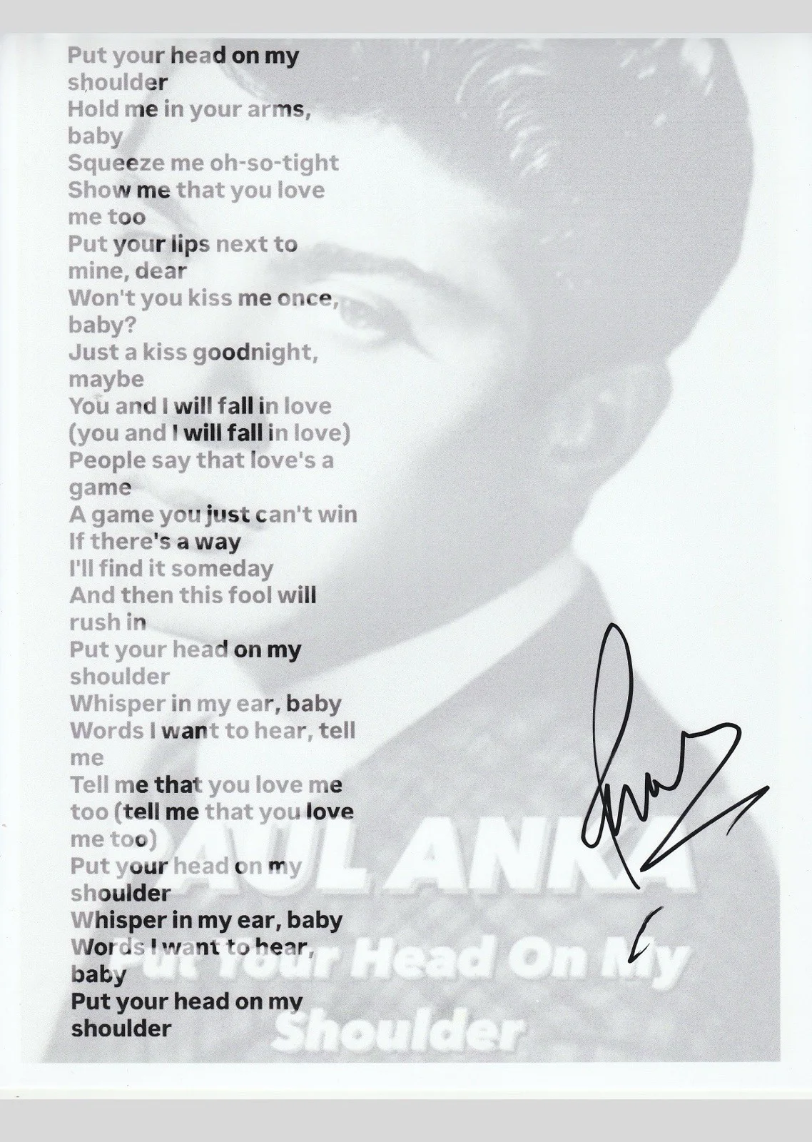 paul anka signed music lyric sheet 8x5 11 Autographed sheet w/proof 5, изображение 2