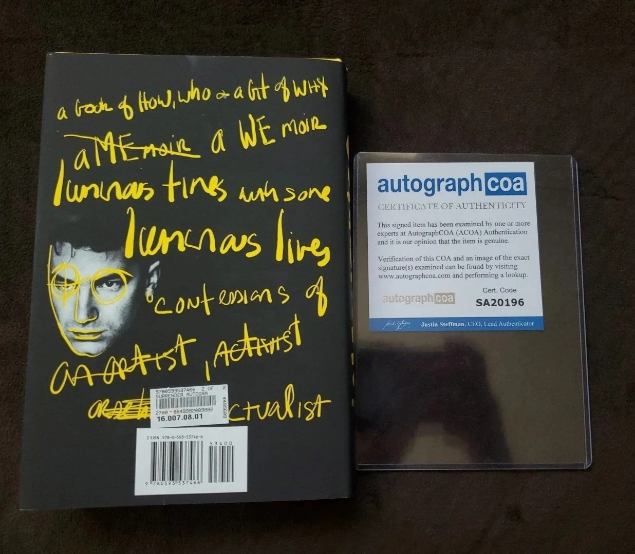 Bono Signed AUTENTICATED Book Surrender 40 Songs 1 Story U2 Singer Autograph COA, image 3