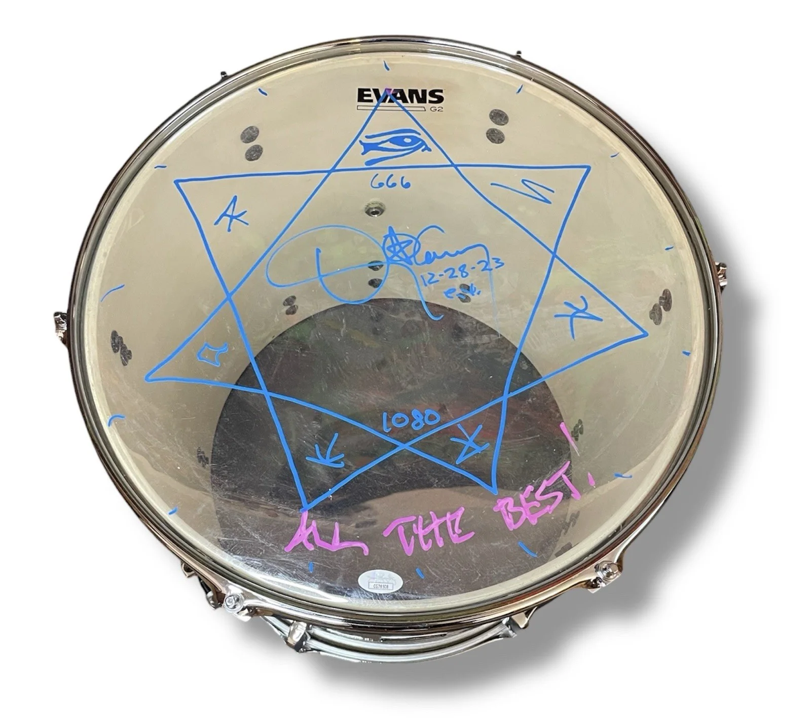 Danny Carey Tool Signed Stage Used 16”Drum Autographed Sketch Drumhead JSA COA, image 2