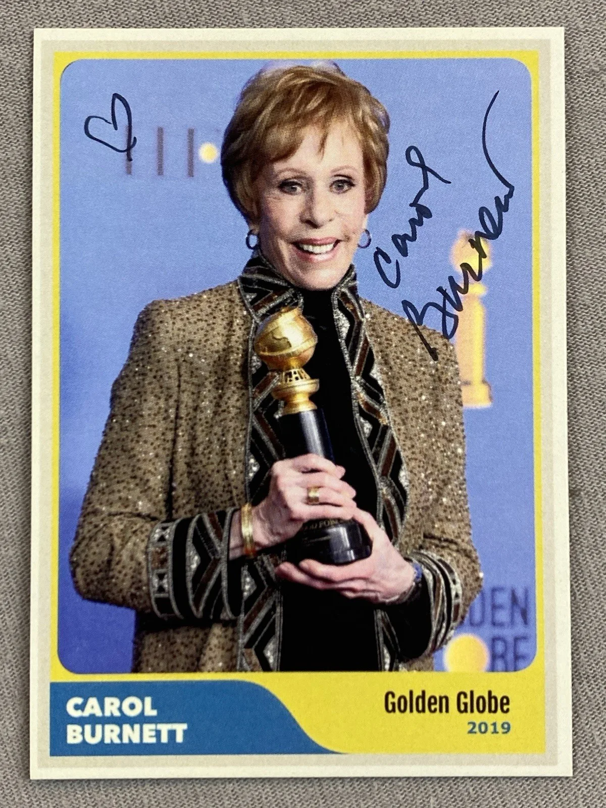 Carol Burnett — ACTRESS CAROL BURNETT AUTOGRAPH CUSTOM TRADING CARD 2019 GOLDEN GLOBE AWARD