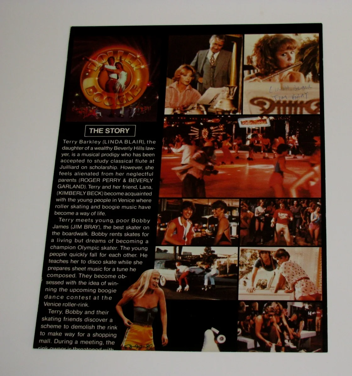 Maud Adams — LINDA BLAIR NICE SIGNED EARLY COLOR MOVIE PROMO SHEET "ROLLER BOOGIE" JIM BRAY, изображение 2