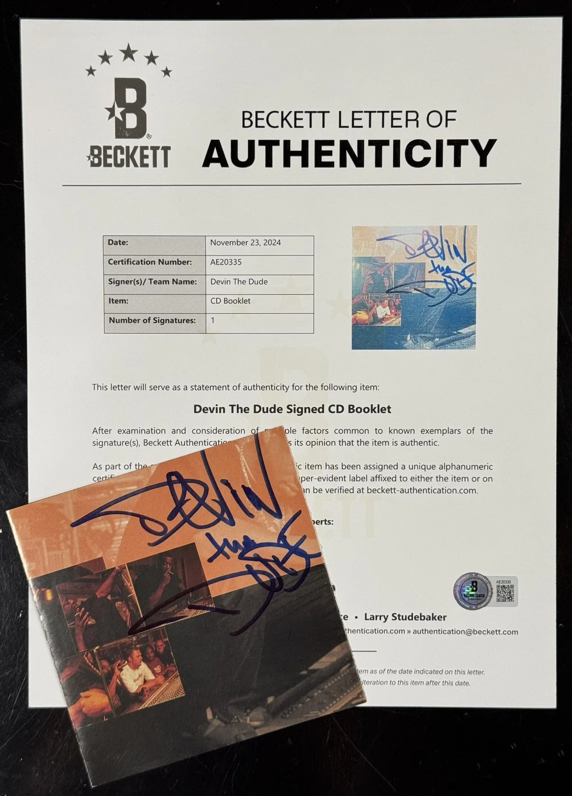 Rapper Devin The Dude Hand Signed Just Tryin Ta’ Live CD booklet Beckett COA, image 2