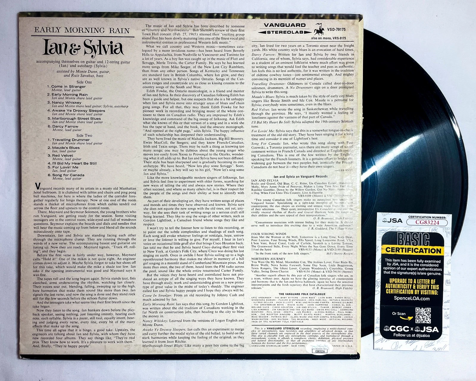 Sylvia Tyson Signed IAN & SYLVIA EARLY MORNING RAIN Vinyl Album EXACT Proof JSA, изображение 4