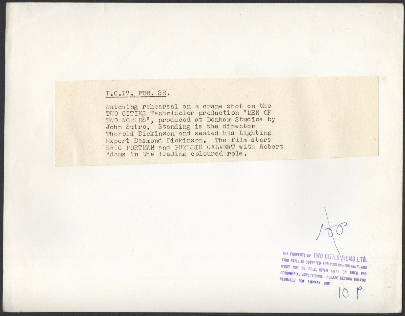MEN OF TWO WORLDS 1946 Thorold Dickinson Desmond Dickinson STILL #PUB28, image 2