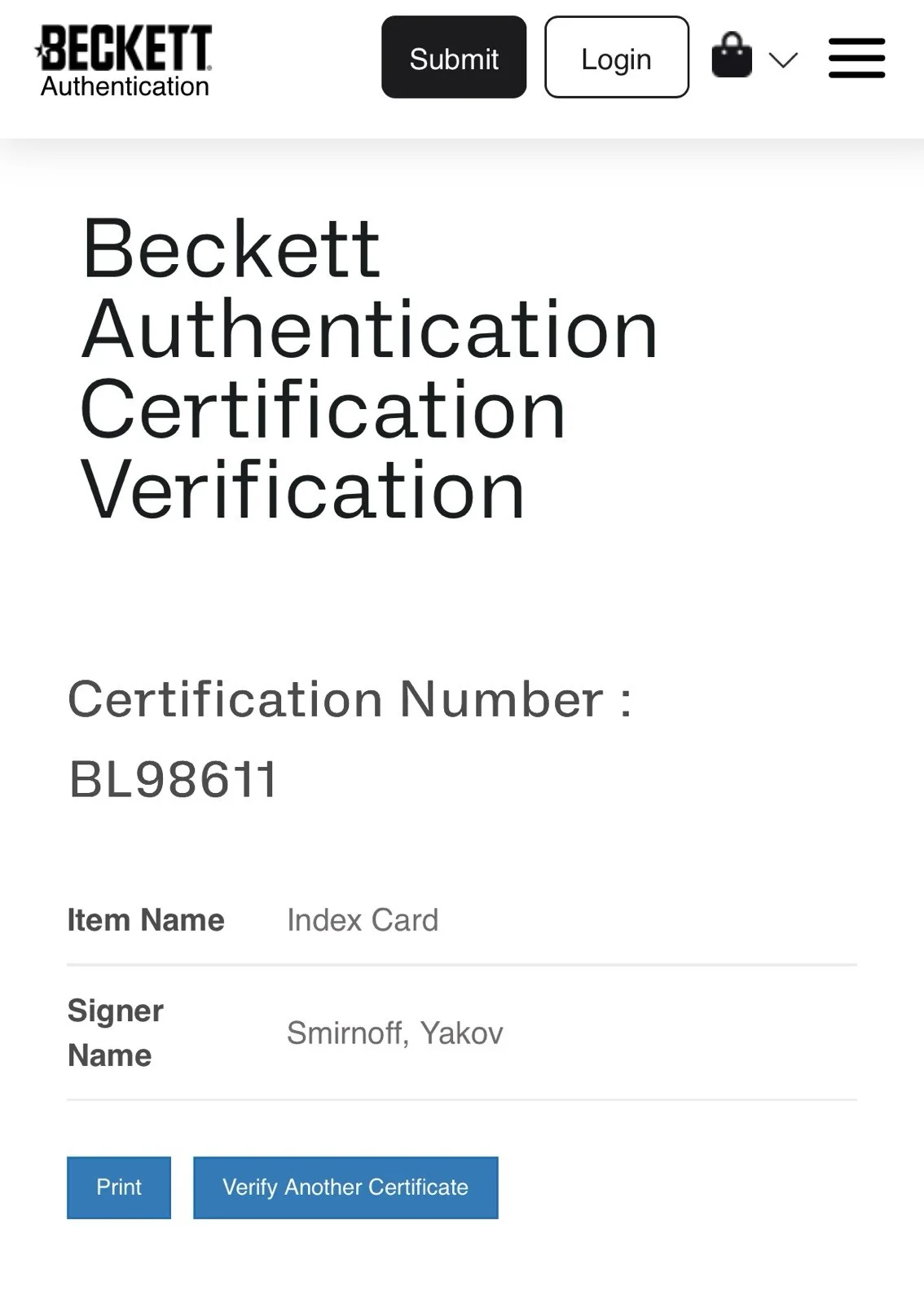 Yakov Smirnoff Signed Index Card Autograph – Beckett BAS Authenticated, image 3