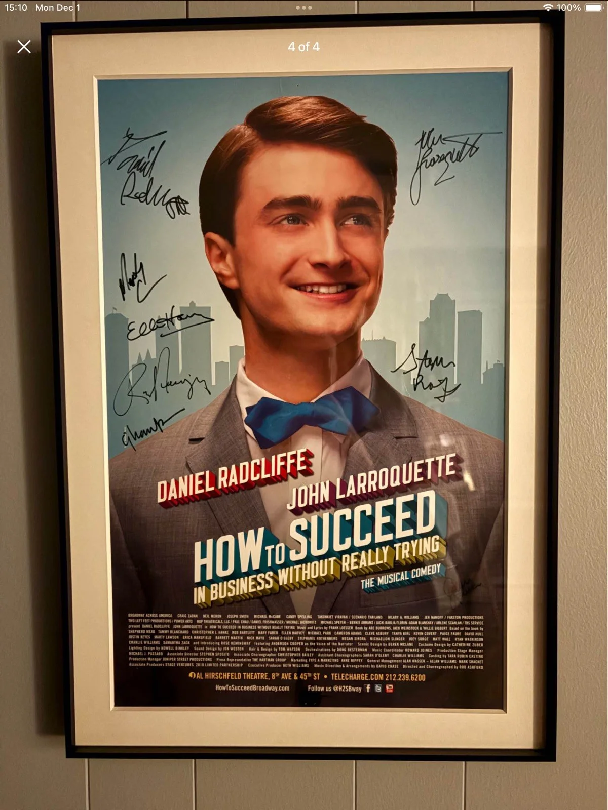 Daniel Radcliffe How To Succeed In Business Official Broadway Signed Windowcard, image 4