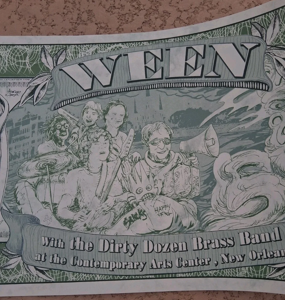 Ween Allen Jaeger Signed AP Concert Poster Rare Dirty Dozen Brass Band NOLA 2007, изображение 2