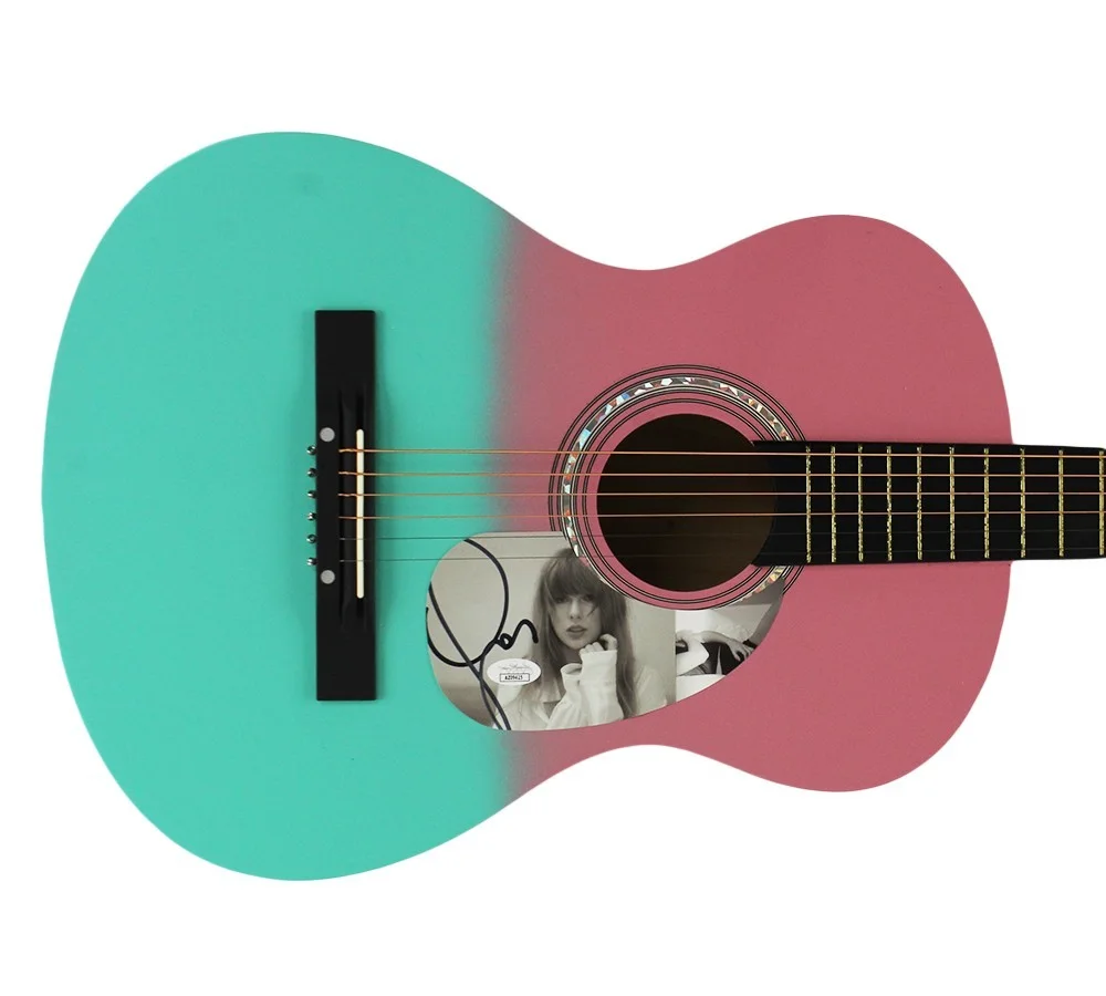 Taylor Swift Signed 38" Pink & Green Acoustic Guitar, изображение 2