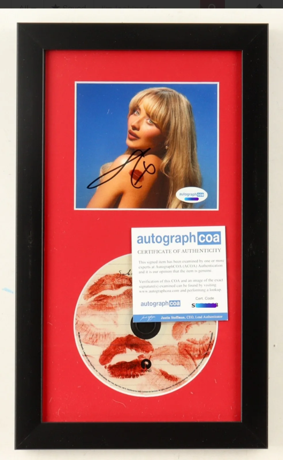 Sabrina Carpenter — Sabrina Carpenter Autographed Signed Framed CD " Short N' Sweet " Authenticated, image 2