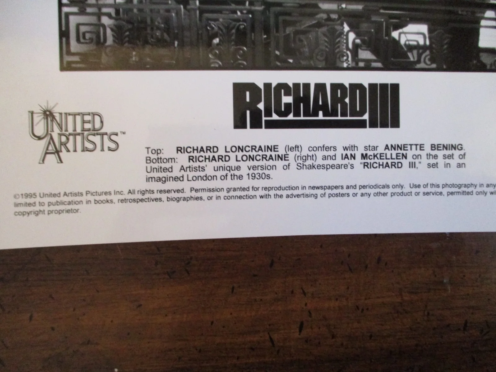 Richard Loncraine/Ian McKellen/Annette Bening(RICHARD III)1995 8 x 10 B&W Photo, изображение 3