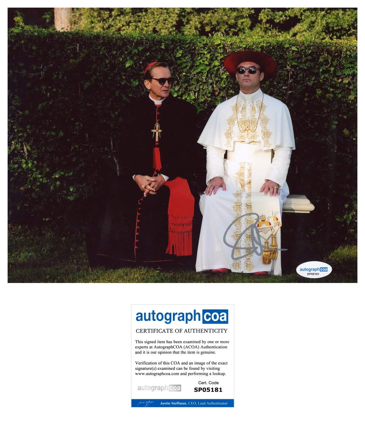 Sebastian Roché — Sebastian Roche ‘The Young Pope’ Signed 'Cardinal Michel' 8x10 Photo ACOA