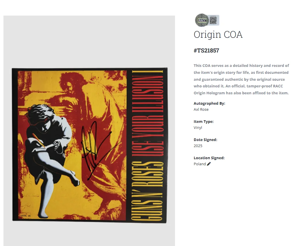 Guns N Roses Use Your Illusion I Axl Rose Signed Autograph Vinyl Record LP wCOA, изображение 2
