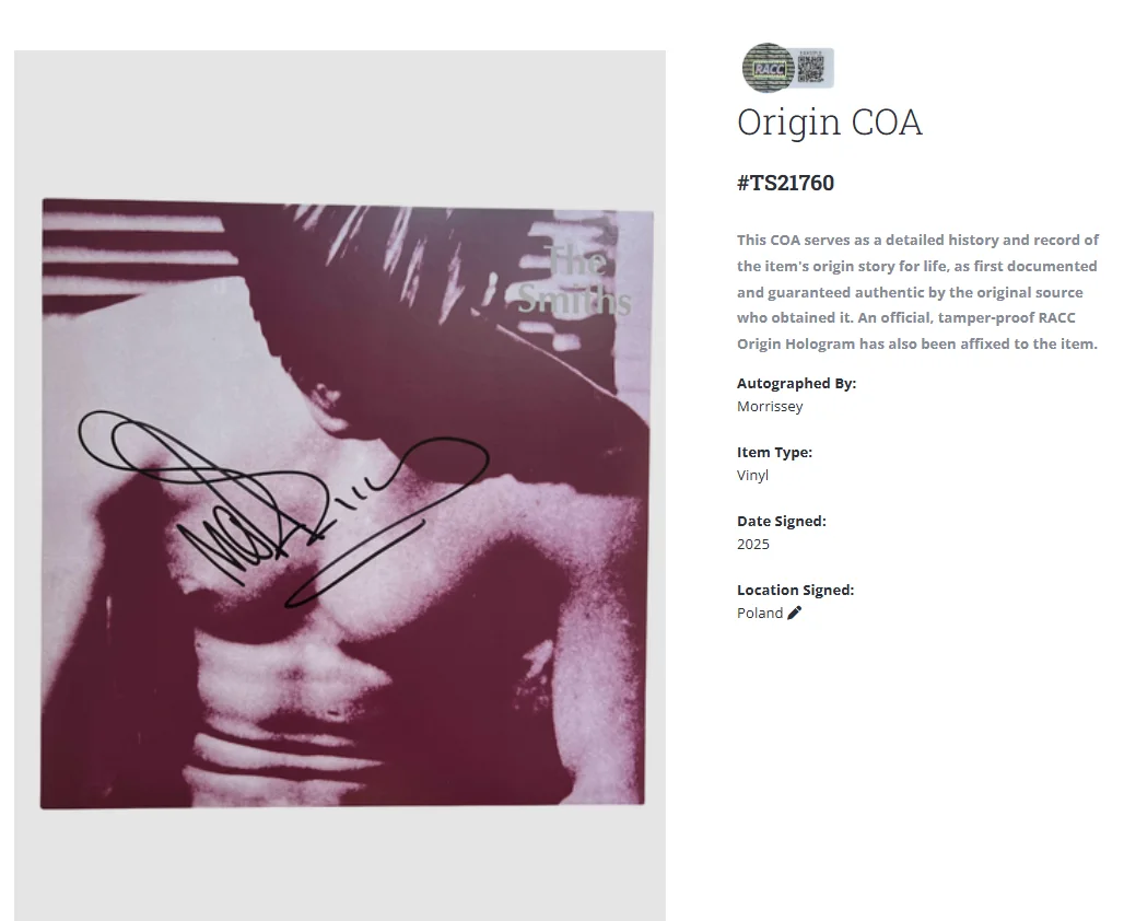 Morrissey The Smiths Signed Autographed Vinyl Debut Album Record LP w/COA, изображение 2