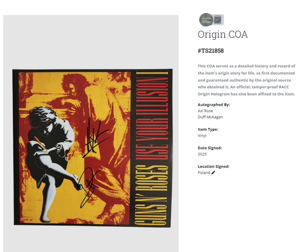 Guns N Roses Use Your Illusion I Axl Rose Duff Signed Autograph Record LP wCOA, image 2