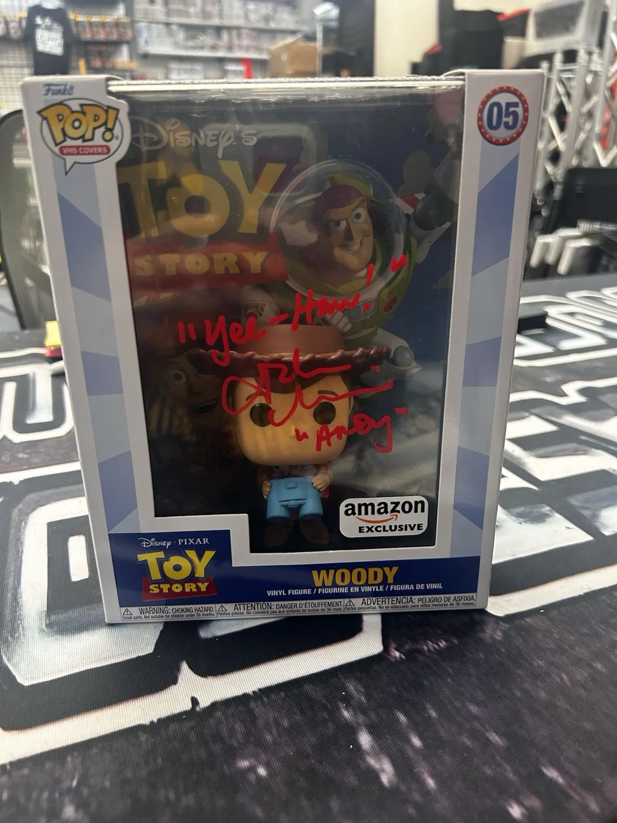 John Morris signed Amz Excl. Disney VHS Cover Toy Story Woody Funko Pop! Quote, изображение 2
