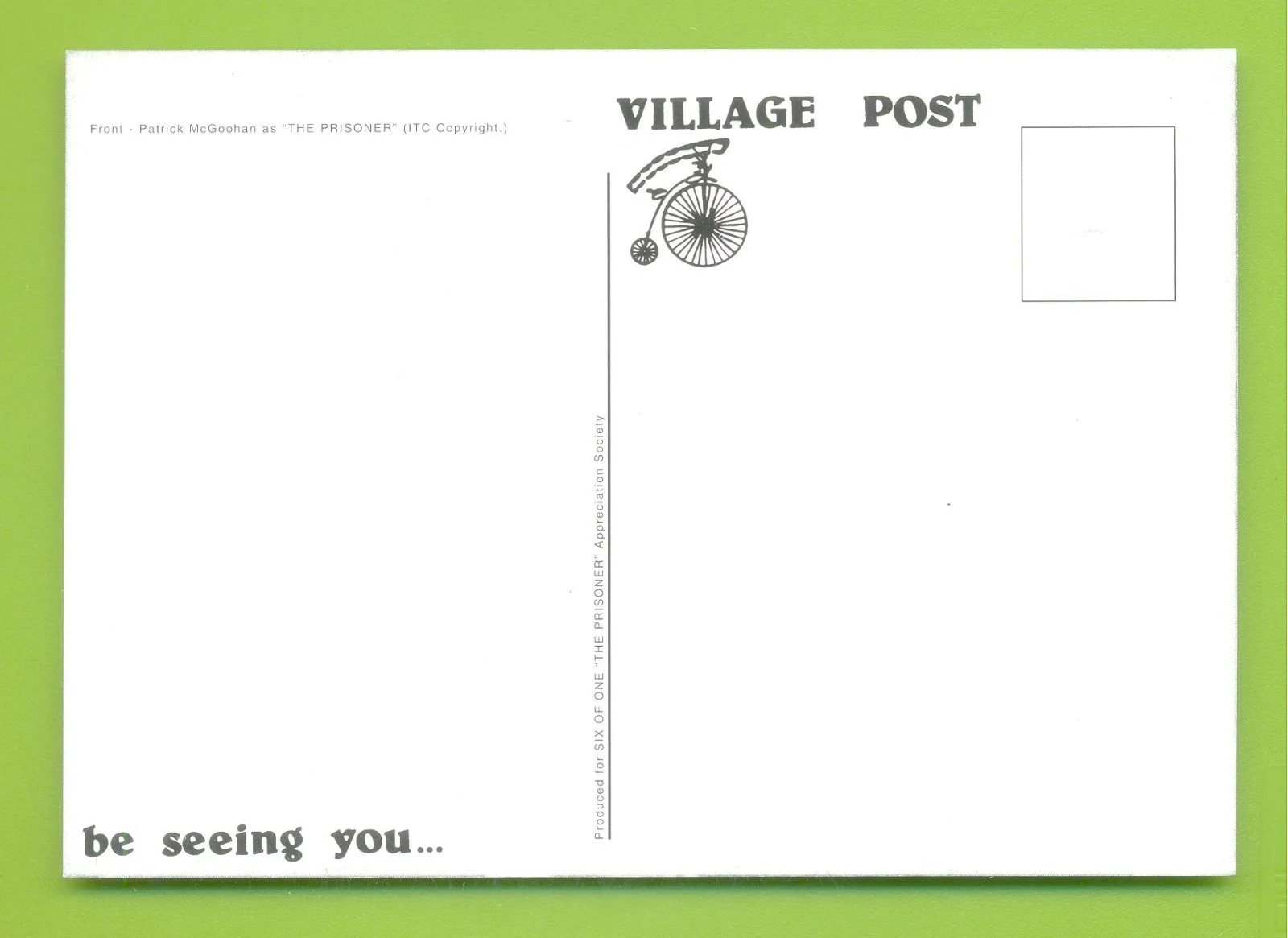 PATRICK McGOOHAN AS THE PRISONER.POSTCARD, изображение 2
