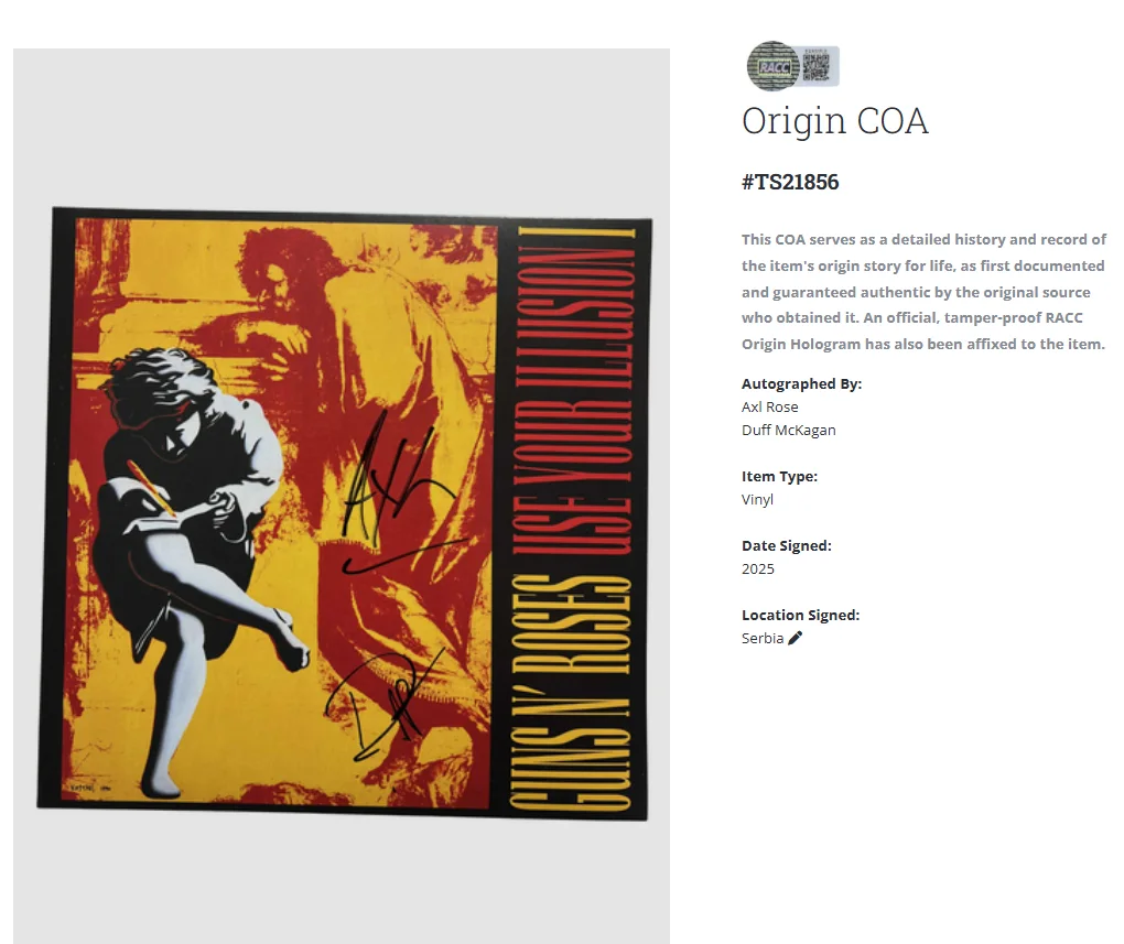 Guns N Roses Use Your Illusion I Axl Rose Duff Signed Autographed Record LP wCOA, изображение 2